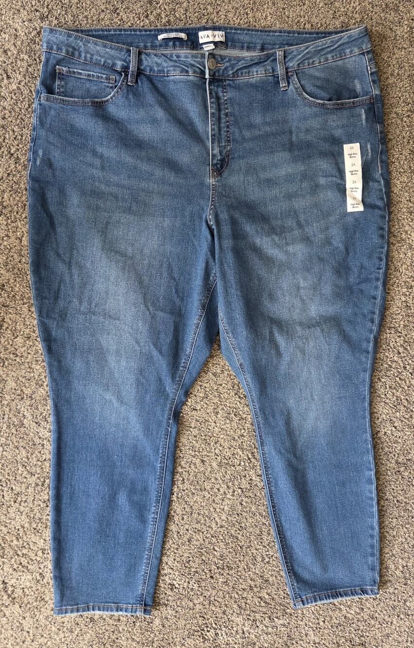 Ava & Viv Women 26W High Rise Skinny Jeans Blue Denim Stretch Plus Size NWT